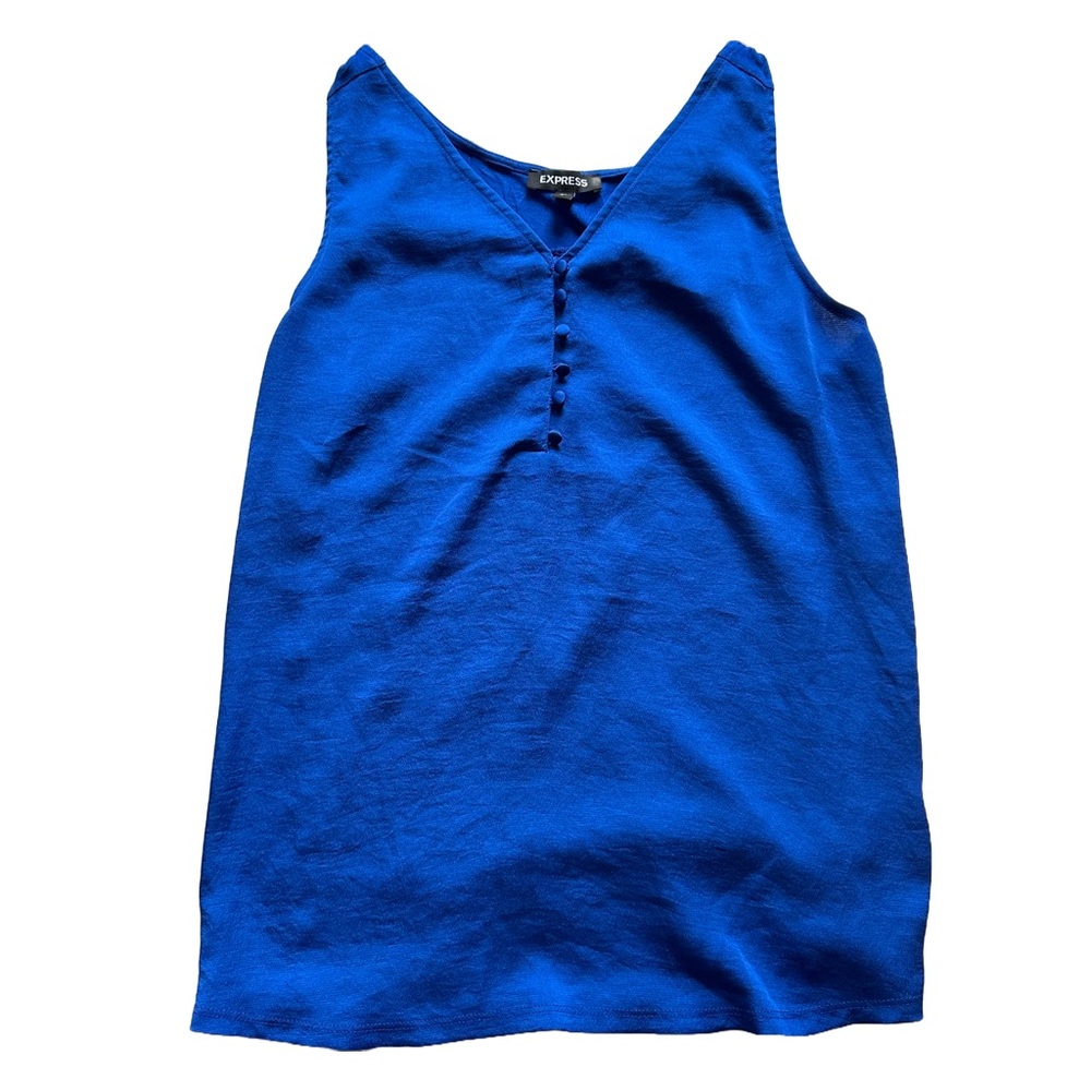 Express Satin Button Front Hudson Tank in Royal Blue
